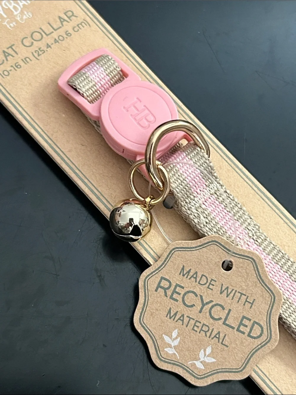 Harry Barker Pink & Beige Striped Cat Collar with Gold Bell